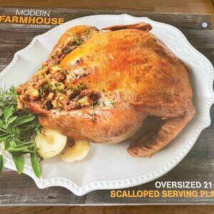 Modern Farmhouse Oversized 21” Scalloped Serving Platter – Turkey Collection